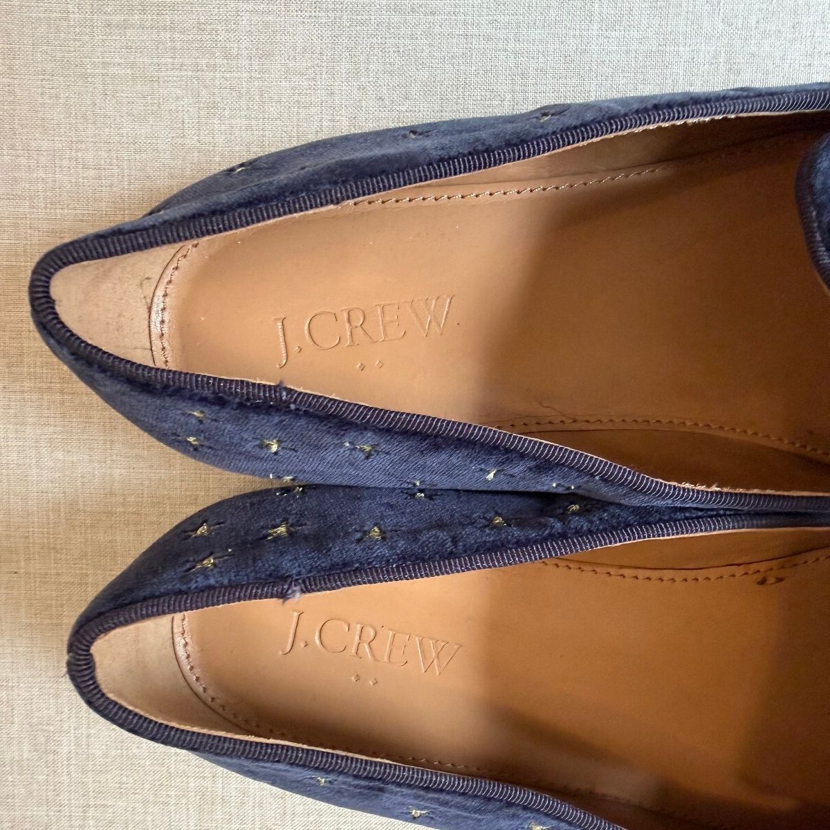 J.Crew Navy Blue Velvet Star Embroidered Loafers Flats Sz 8.5
