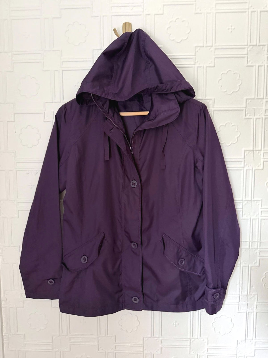 Lands' End Women's Hooded Rain Jacket Windbreaker Purple Size 2-4 (XS/S)