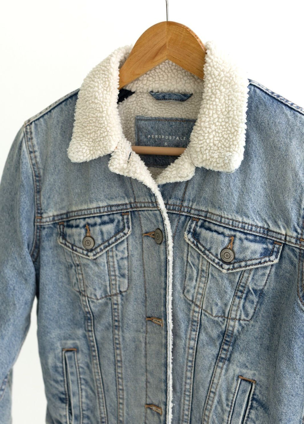 Aeropostale Sherpa Lined Denim Jacket Small Light Wash Fleece Trucker
