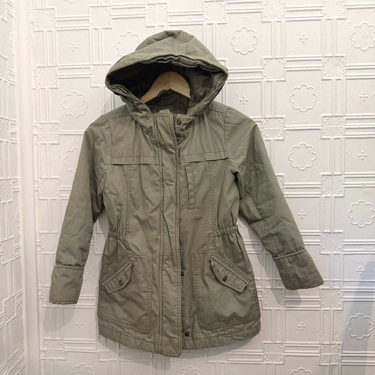 Gap Kids Medium Olive Green Hooded Utility Field Jacket Anorak Parka Coats