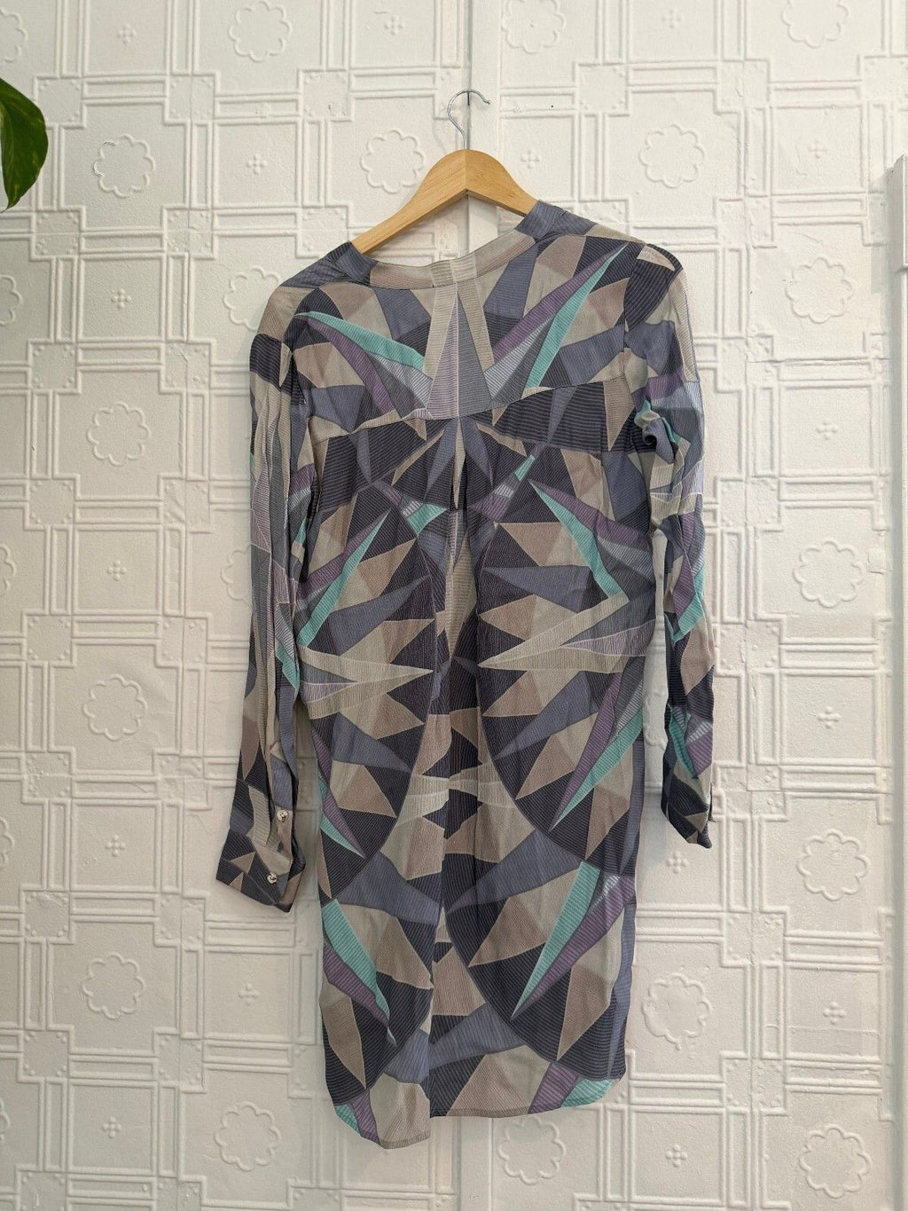 Mara Hoffman Geometric Print Shift Dress Size S - Purple & Mint Long Sleeve
