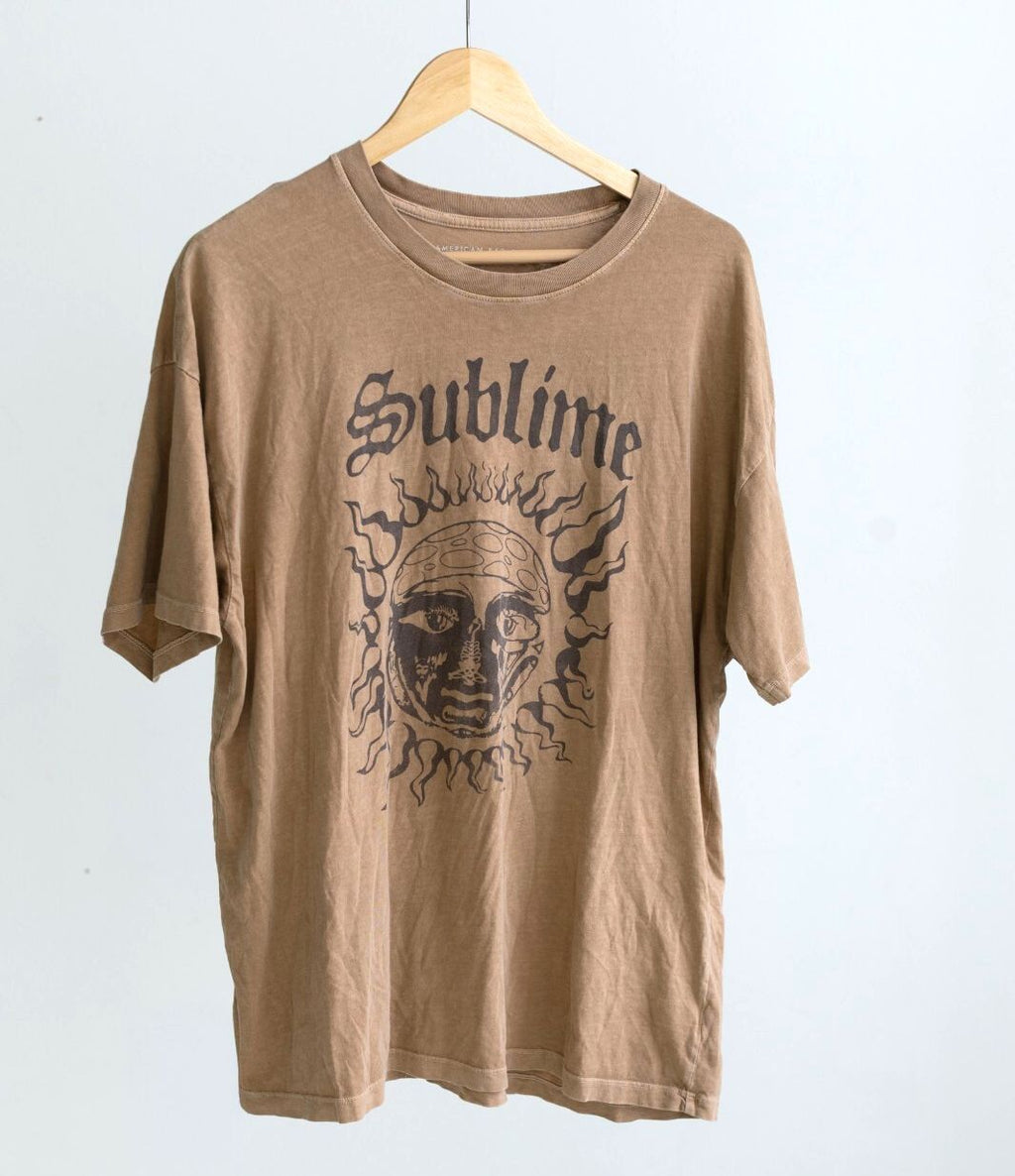 American Eagle Sublime Sun Graphic Band Tee Medium Tan Brown Wash Oversized