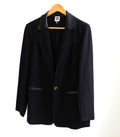 Anne Klein Faux Leather Collar Blazer Jacket Black Sz L