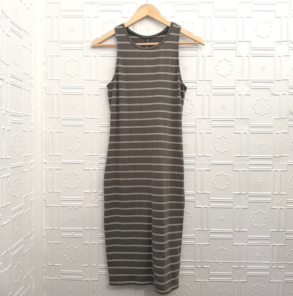 Cotton On Olive Striped Racerback Ribbed Bodycon Midi Dress Small