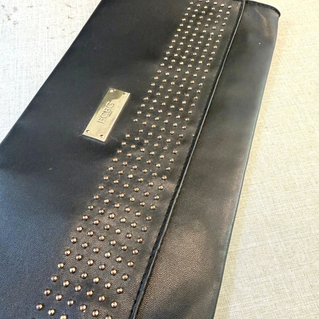 BCBG Paris Black Studded Envelope Clutch Bag Evening Purse