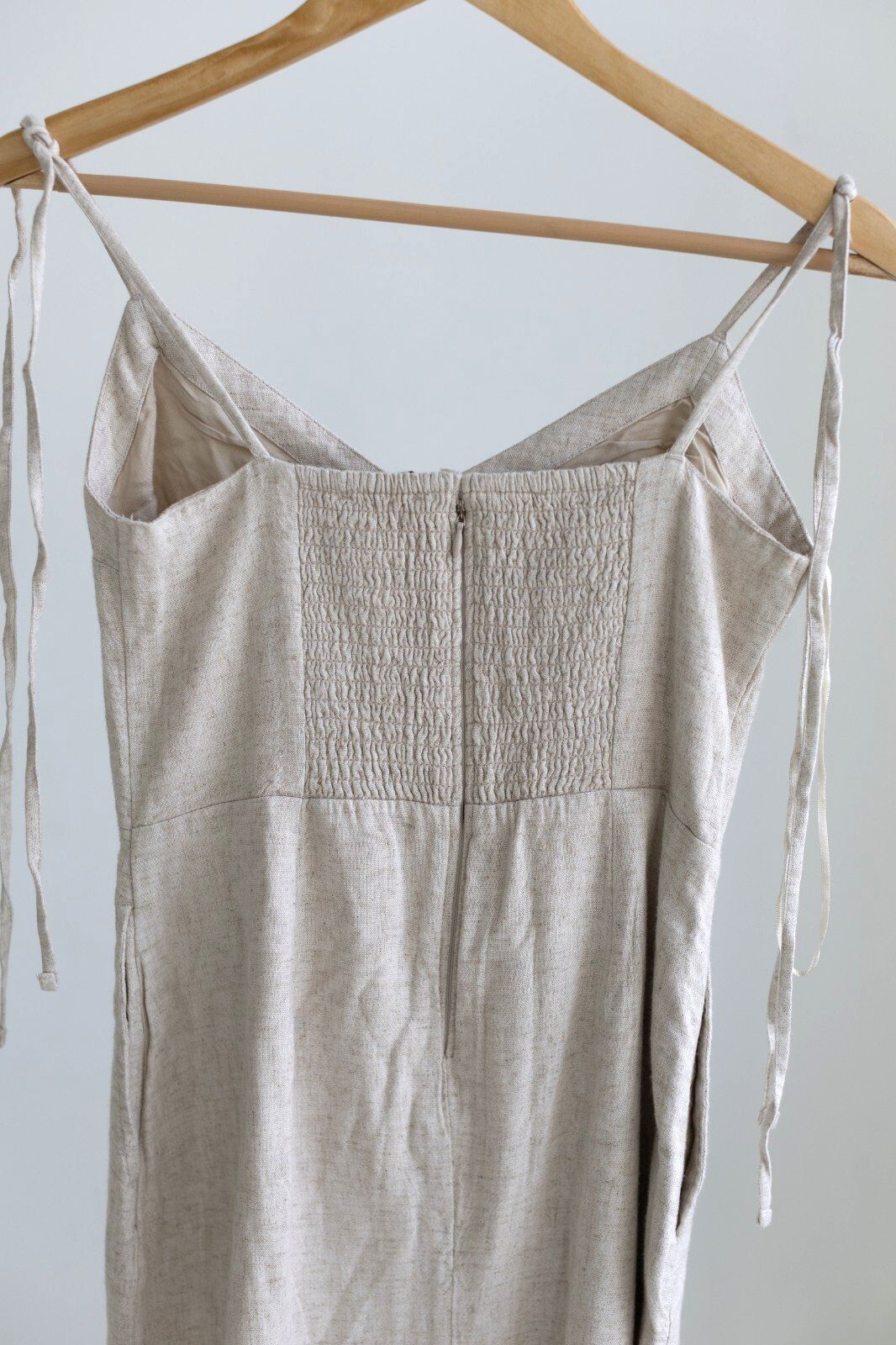 NWT Abercrombie & Fitch Linen Blend Mini Dress Small Petite Beige Tie Shoulder