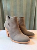 Joie Green Gray Suede Ankle Boots Block Stacked Heel Back Zip Size 6.5