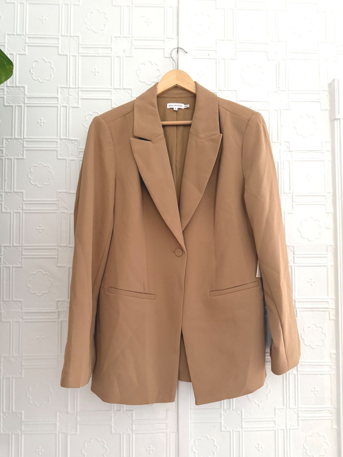 NWT Good American Blazer Pecan Tan Camel Size 4 Single Button