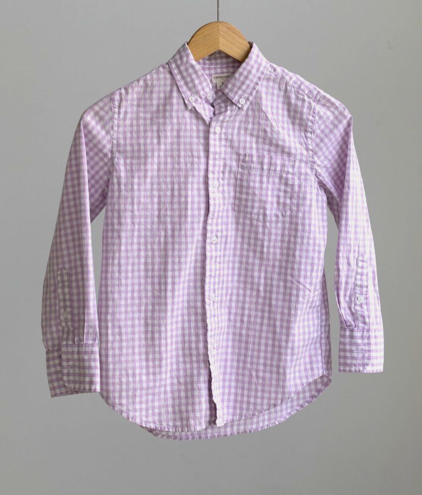 Crewcuts Boys Size 8 Purple Gingham Long Sleeve Button Down Shirt NWT