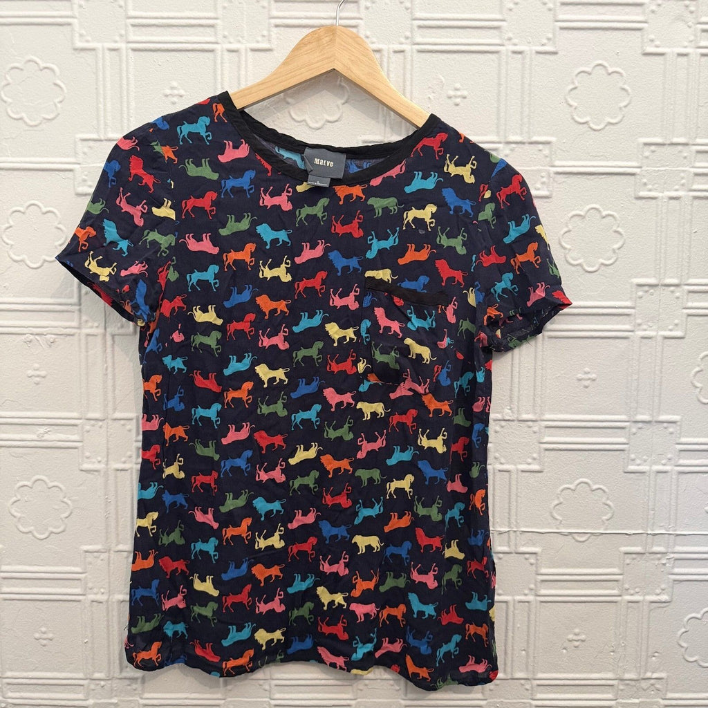Maeve Anthropologie Animal Print Top Size 2 Novelty Safari Circus Short Sleeve