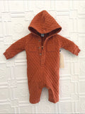 Old Navy Quilted Hooded One-Piece Jumpsuit Rust Orange 3-6M