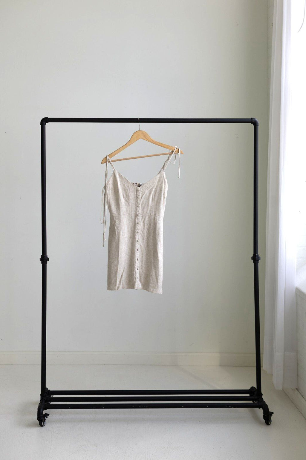 NWT Abercrombie & Fitch Linen Blend Mini Dress Small Petite Beige Tie Shoulder