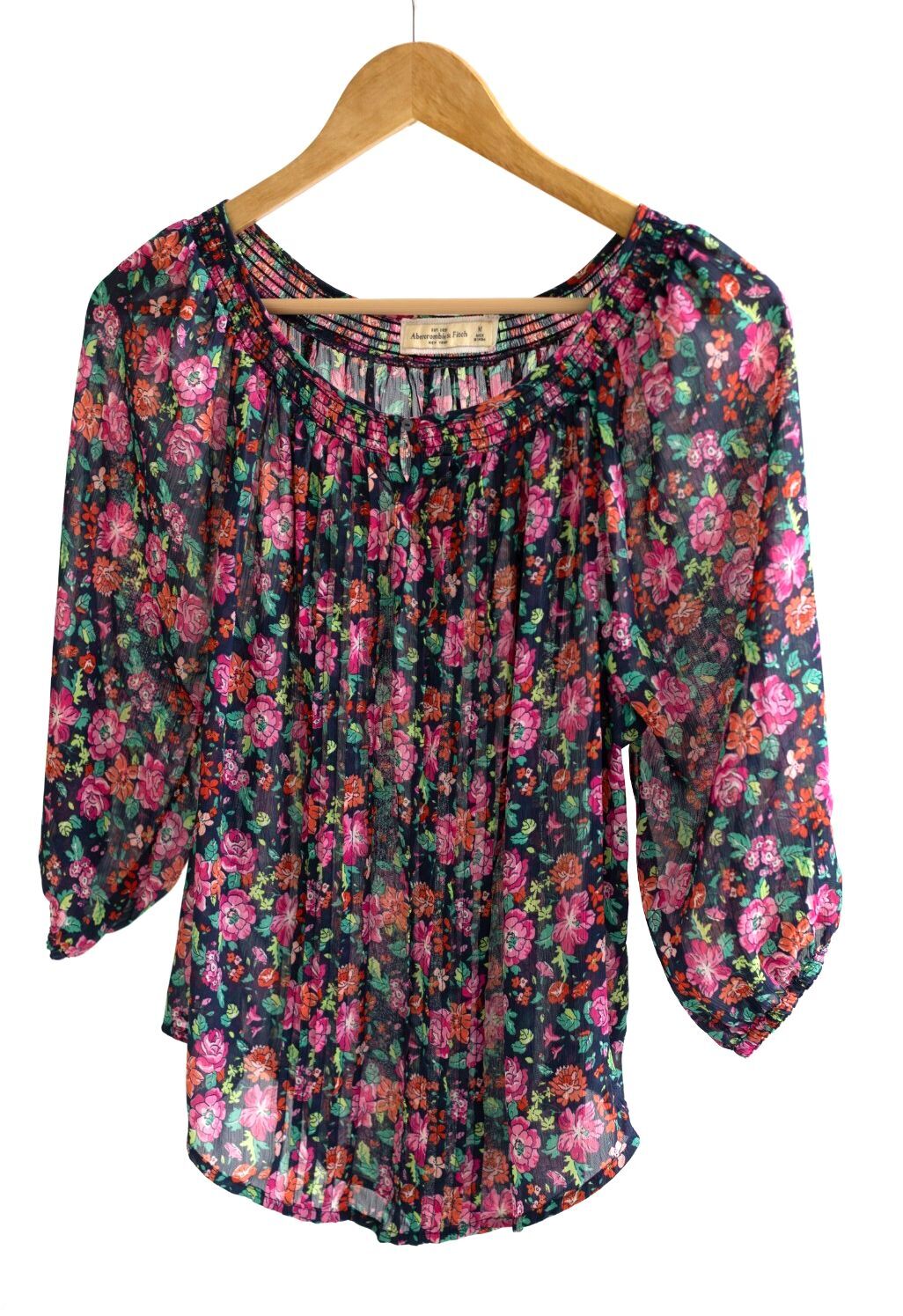Abercrombie & Fitch Floral Peasant Top Medium Sheer Boho Blouse