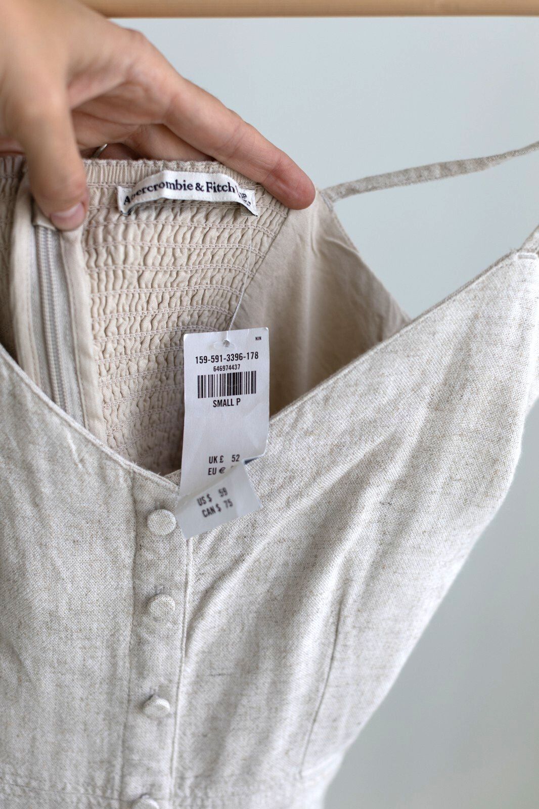 NWT Abercrombie & Fitch Linen Blend Mini Dress Small Petite Beige Tie Shoulder