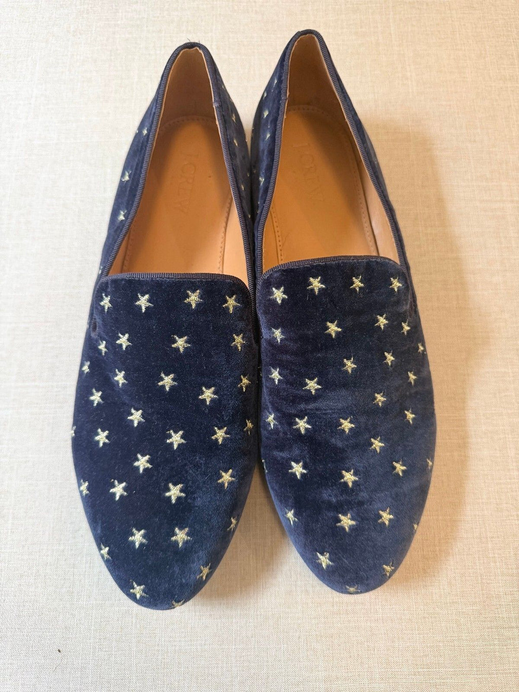 J.Crew Navy Blue Velvet Star Embroidered Loafers Flats Sz 8.5