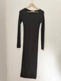 Zara Grey Knit V-Neck Long Sleeve Maxi Midi Dress Small Bodycon