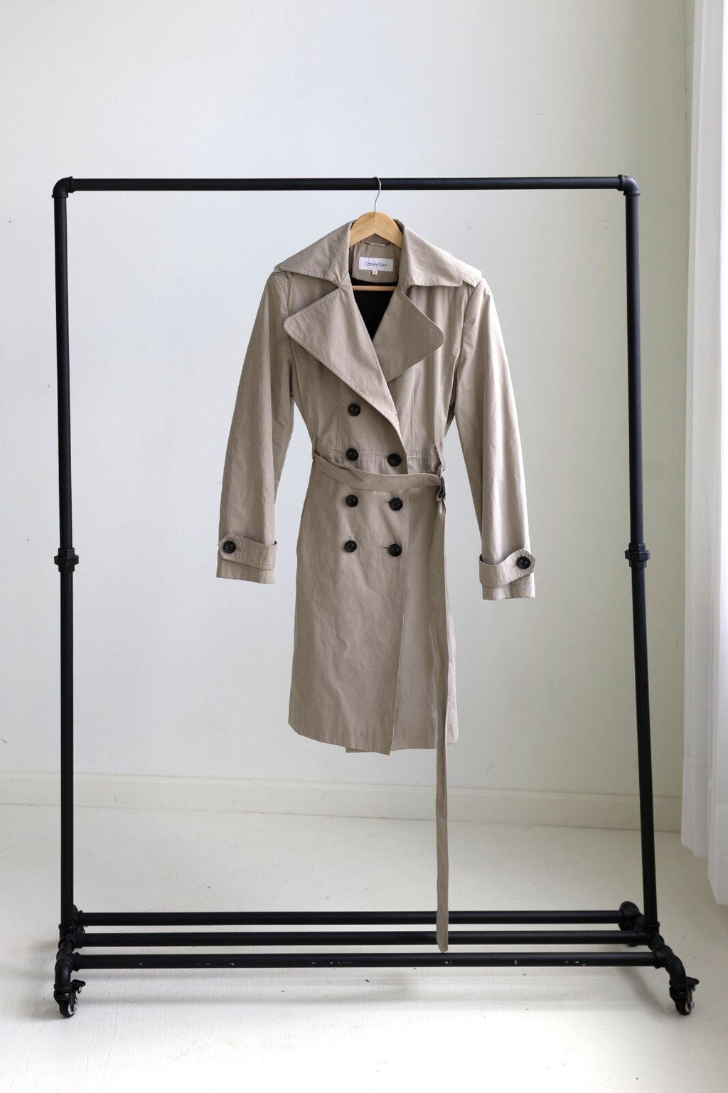 Calvin Klein Double Breasted Trench Coat Belted Beige Medium