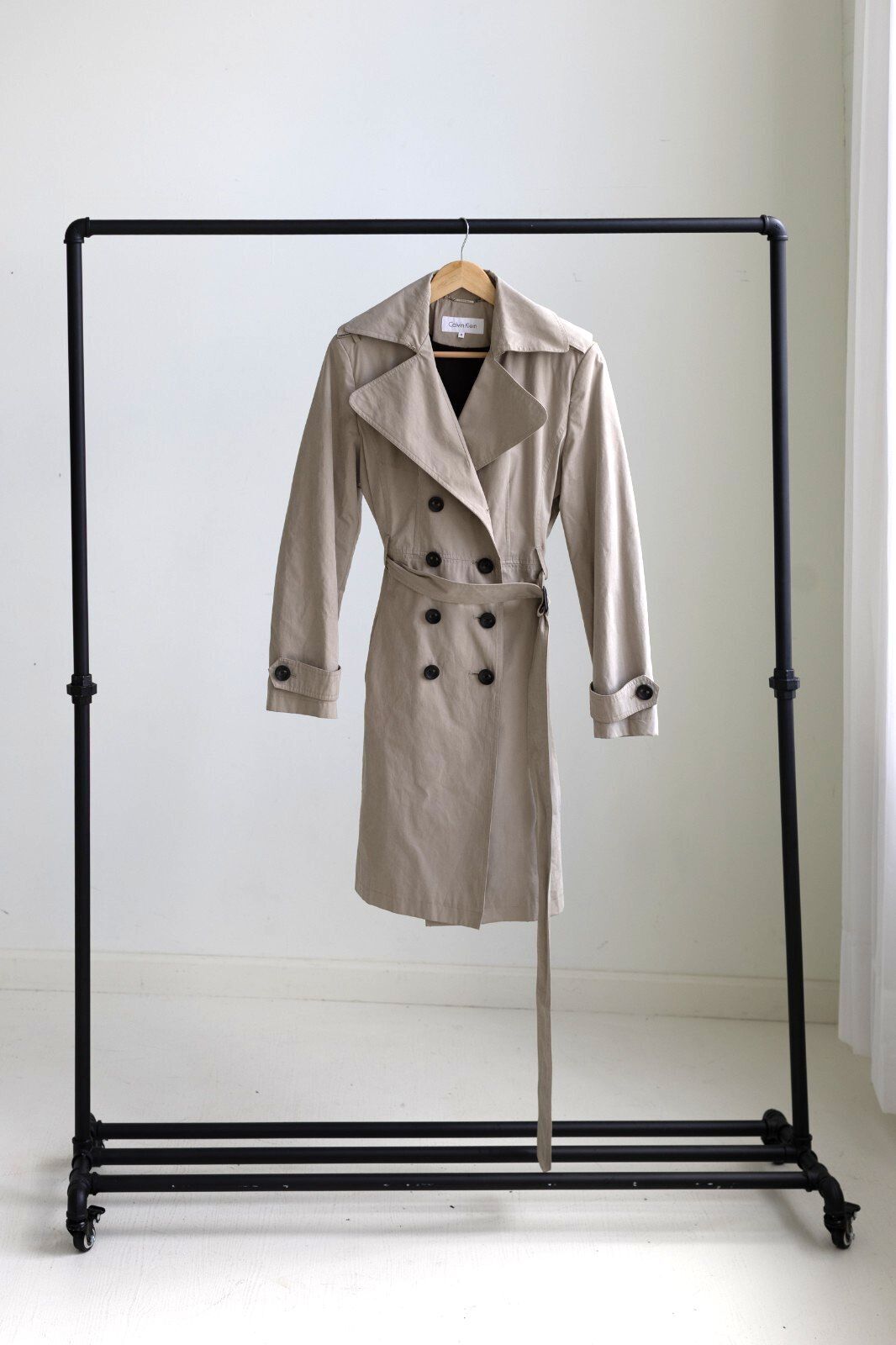 Calvin Klein Double Breasted Trench Coat Belted Beige Medium
