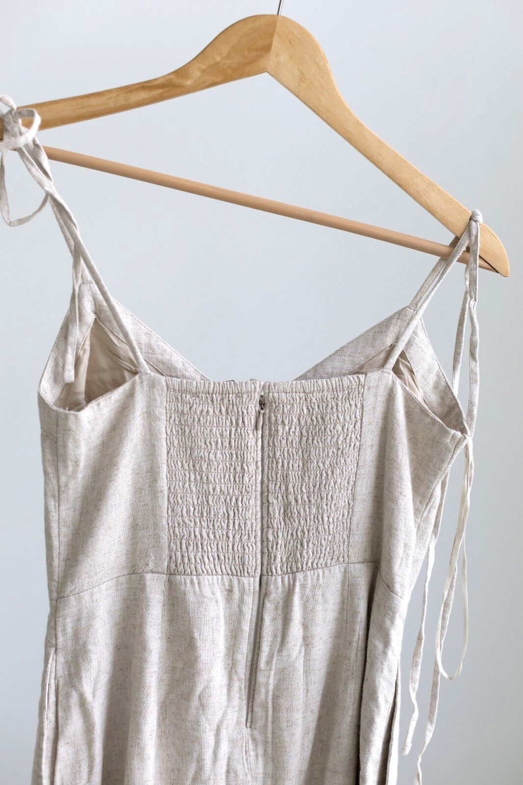 NWT Abercrombie & Fitch Linen Blend Mini Dress Small Petite Beige Tie Shoulder