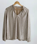 LOFT Metallic Shimmer Ruffle Tie Neck Blouse Gold Champagne Sz S