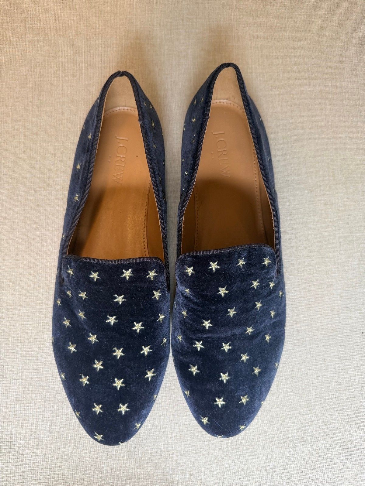 J.Crew Navy Blue Velvet Star Embroidered Loafers Flats Sz 8.5