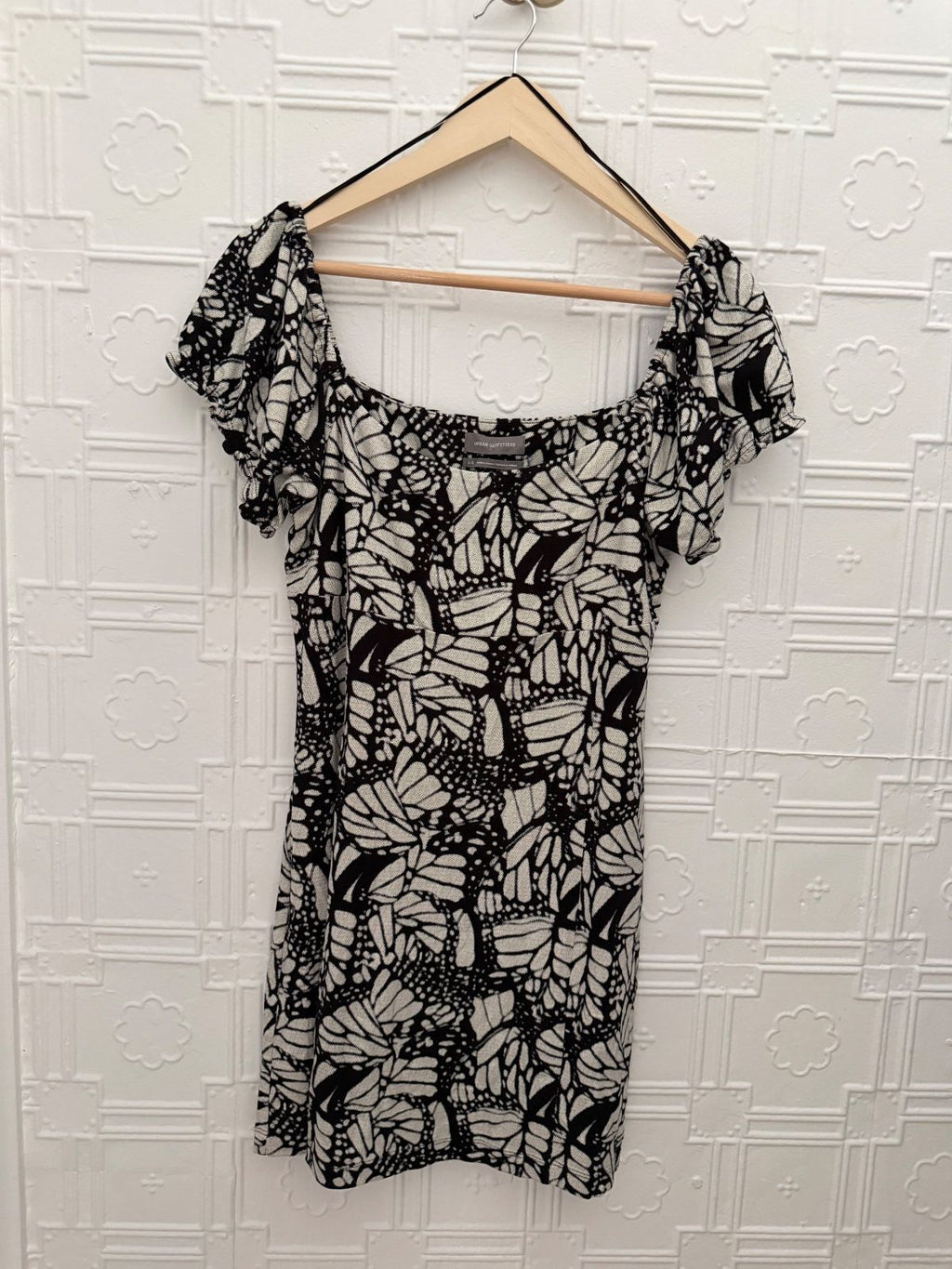 Urban Outfitters Black & White Butterfly Print Milkmaid Mini Dress L