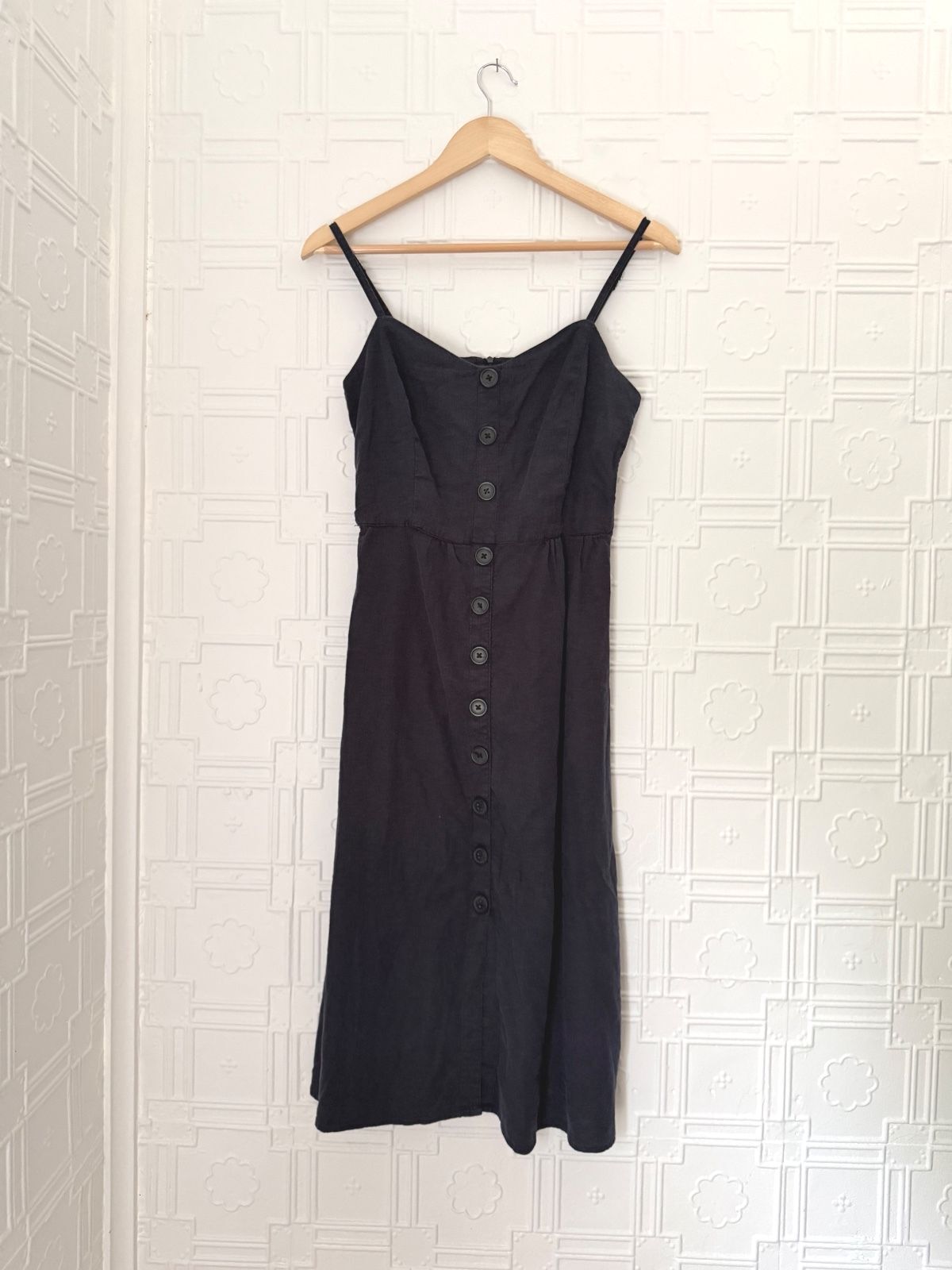 Philosophy Navy Blue Button-Front Midi Sundress Adjustable Straps Dress Size 6