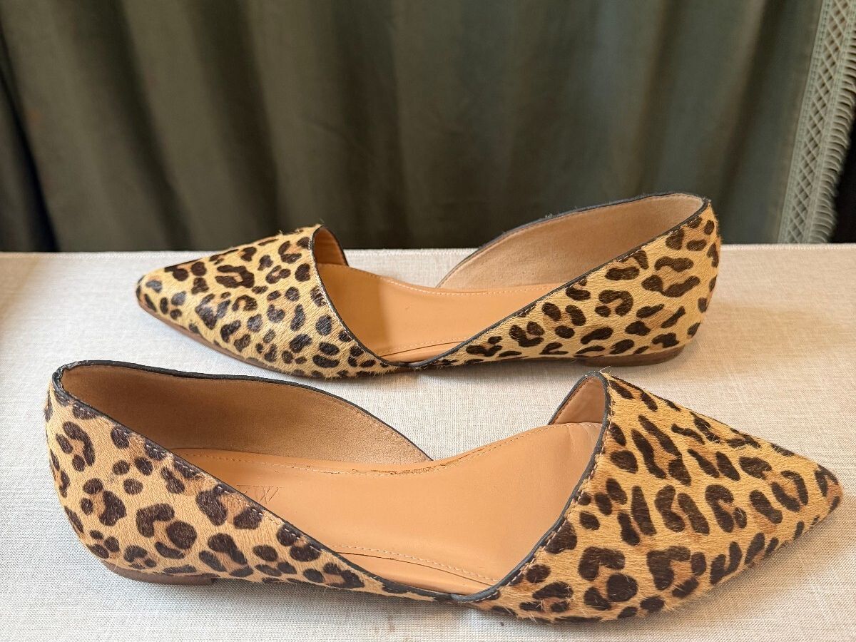 J.Crew Zoe Leopard Calf Hair D'Orsay Pointed Toe Flats Size 8.5