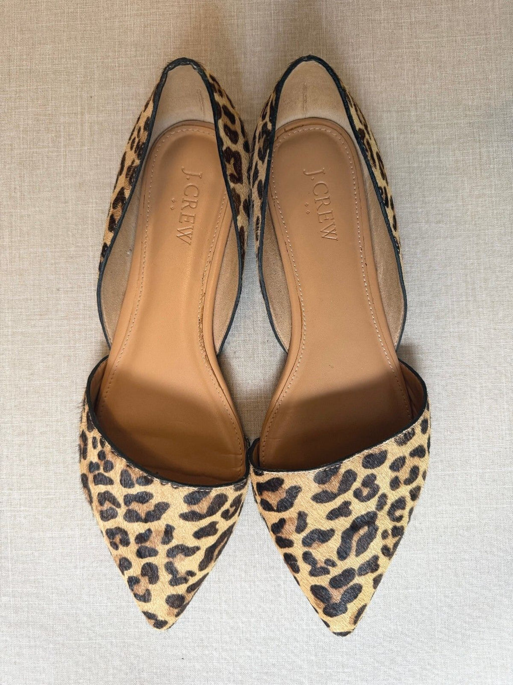 J.Crew Zoe Leopard Calf Hair D'Orsay Pointed Toe Flats Size 8.5
