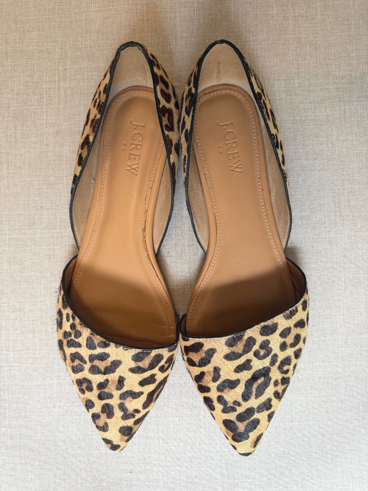 J.Crew Zoe Leopard Calf Hair D'Orsay Pointed Toe Flats Size 8.5