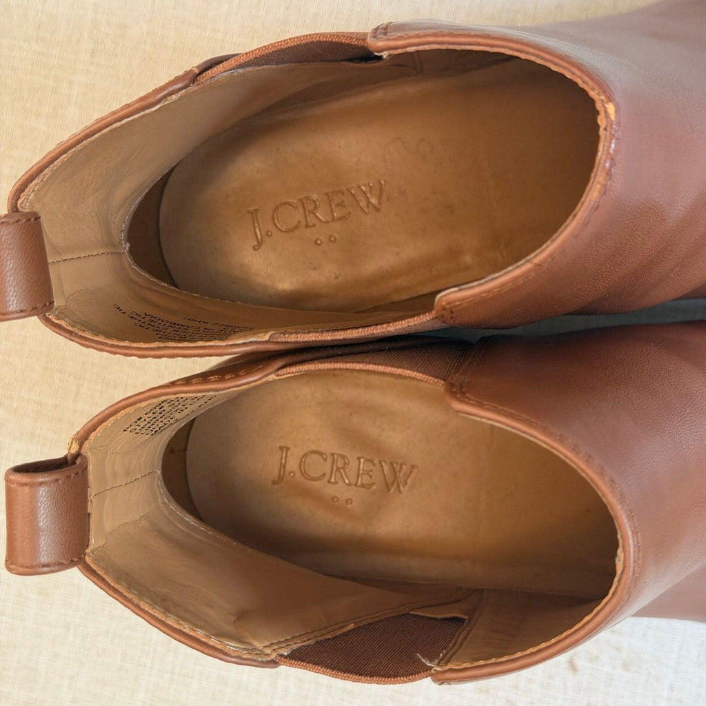 J.Crew Tan Cognac Brown Leather Chelsea Ankle Boots Size 9