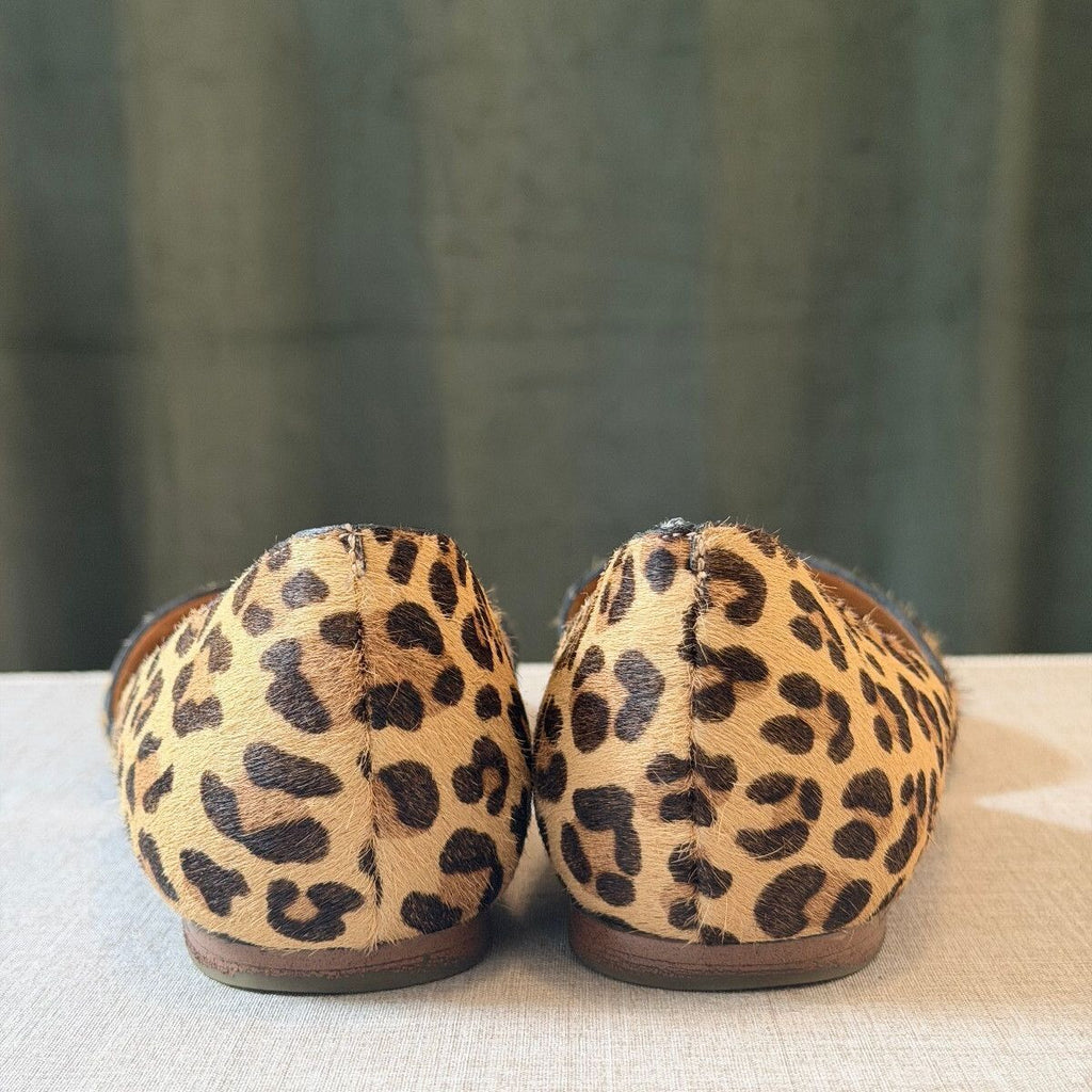J.Crew Zoe Leopard Calf Hair D'Orsay Pointed Toe Flats Size 8.5