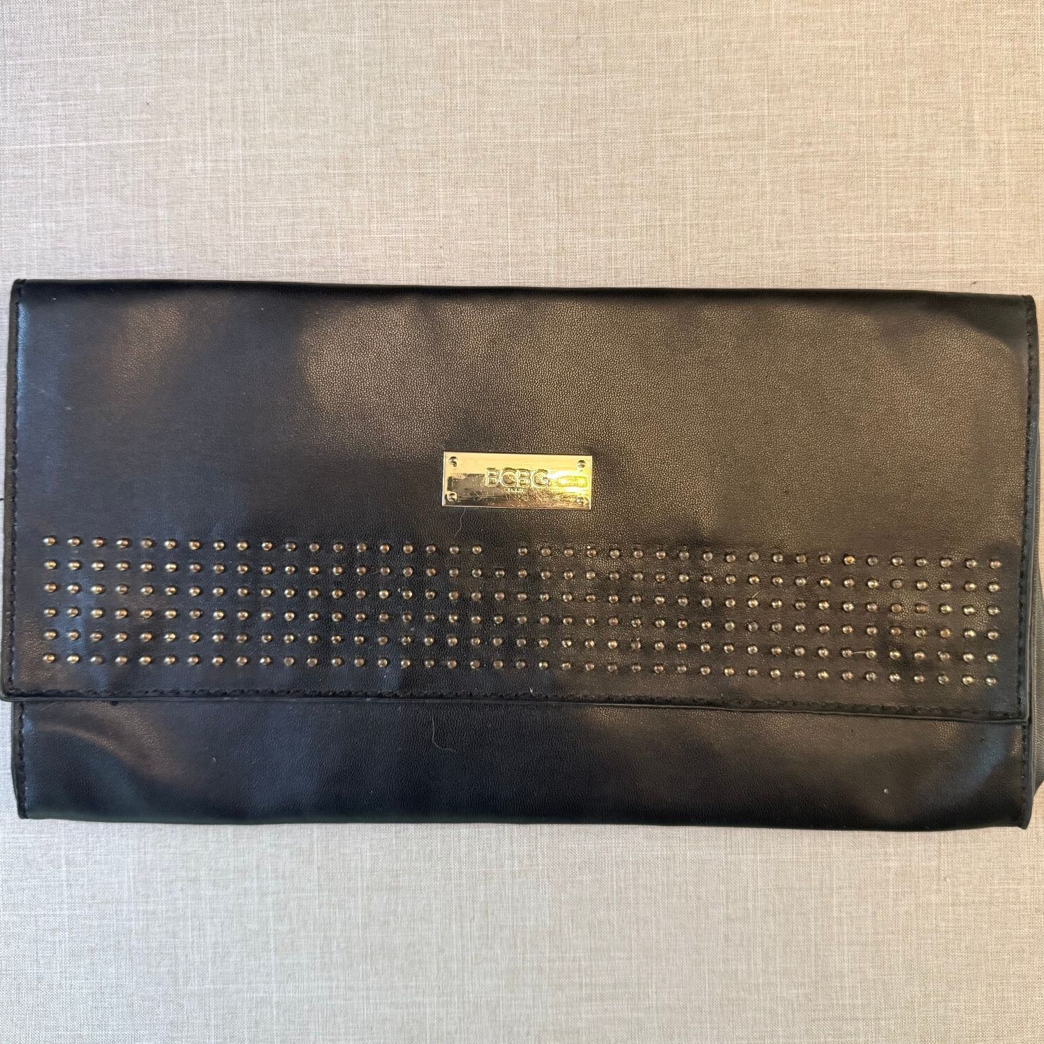 BCBG Paris Black Studded Envelope Clutch Bag Evening Purse