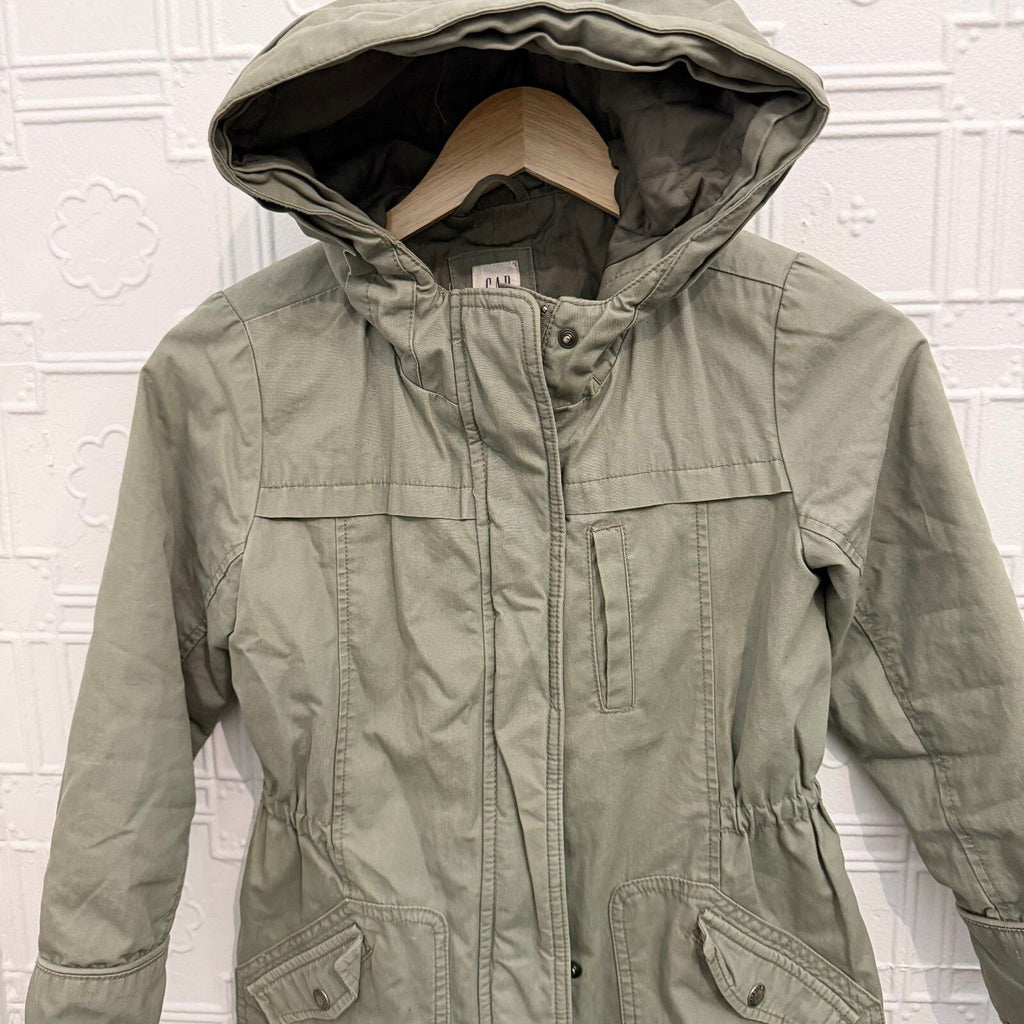 Gap Kids Medium Olive Green Hooded Utility Field Jacket Anorak Parka Coats