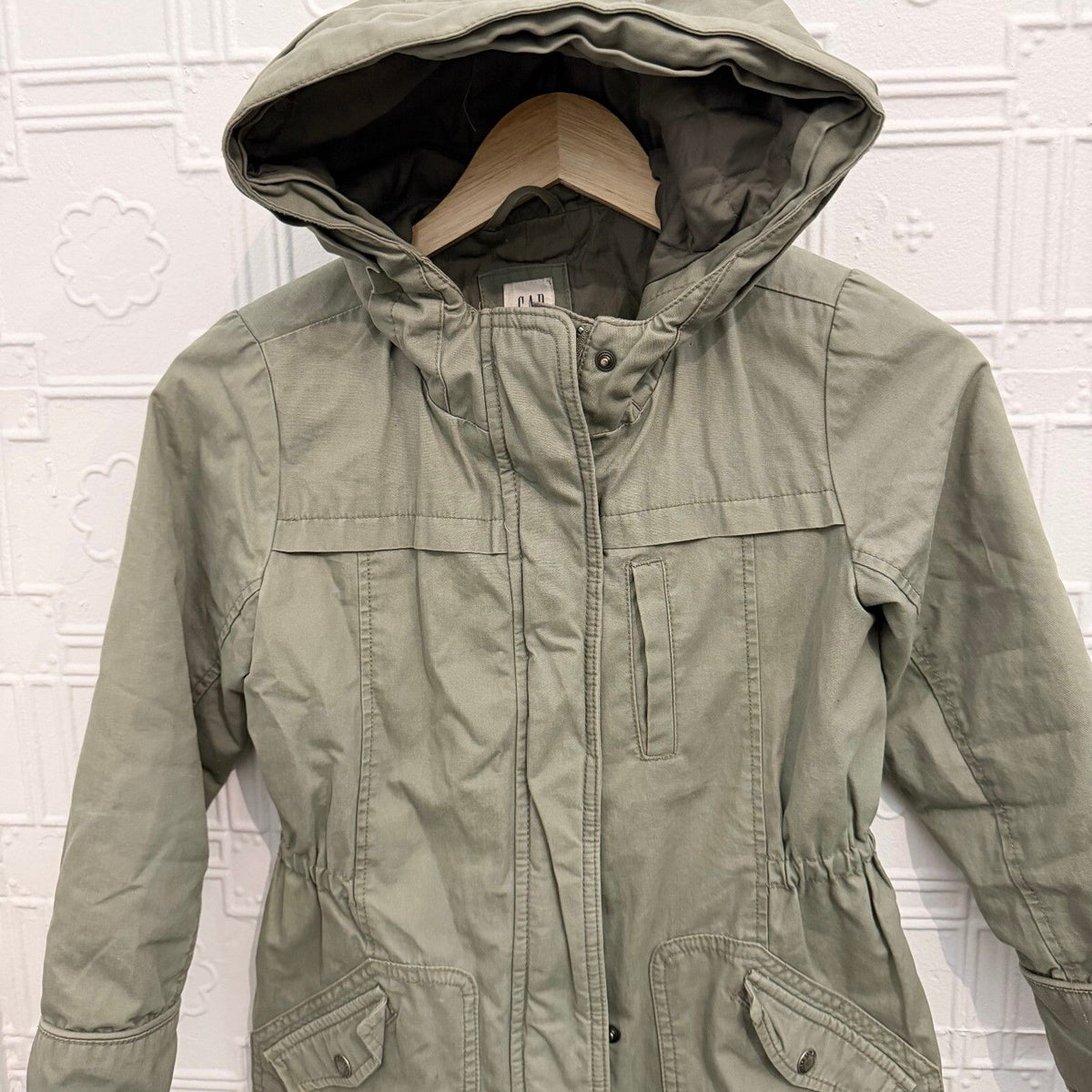 Gap Kids Medium Olive Green Hooded Utility Field Jacket Anorak Parka Coats