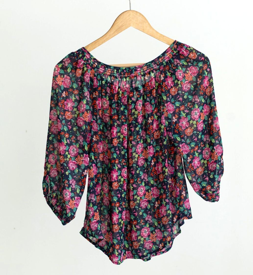 Abercrombie & Fitch Floral Peasant Top Medium Sheer Boho Blouse