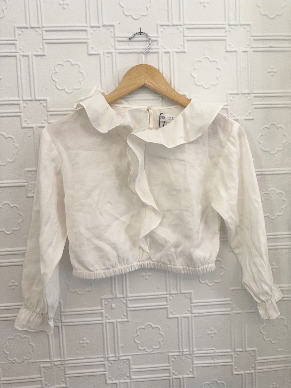 Zara Girls Cream Ruffle Collar Long Sleeve Blouse Size 10
