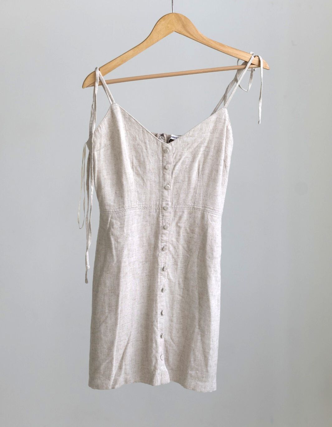 NWT Abercrombie & Fitch Linen Blend Mini Dress Small Petite Beige Tie Shoulder
